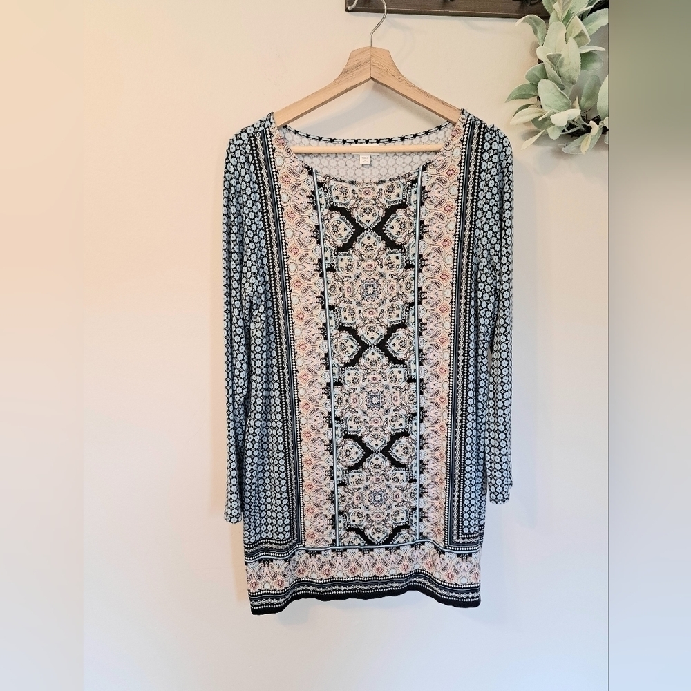 J. Jill Blue Paisley Patterned Multicolor Tunic Top Size M